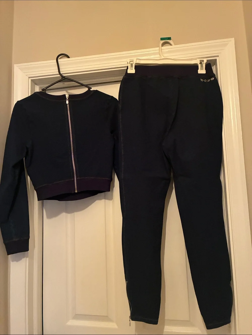 bebe Navy Rhinestone Logo Sweatshirt with Matching Leggings